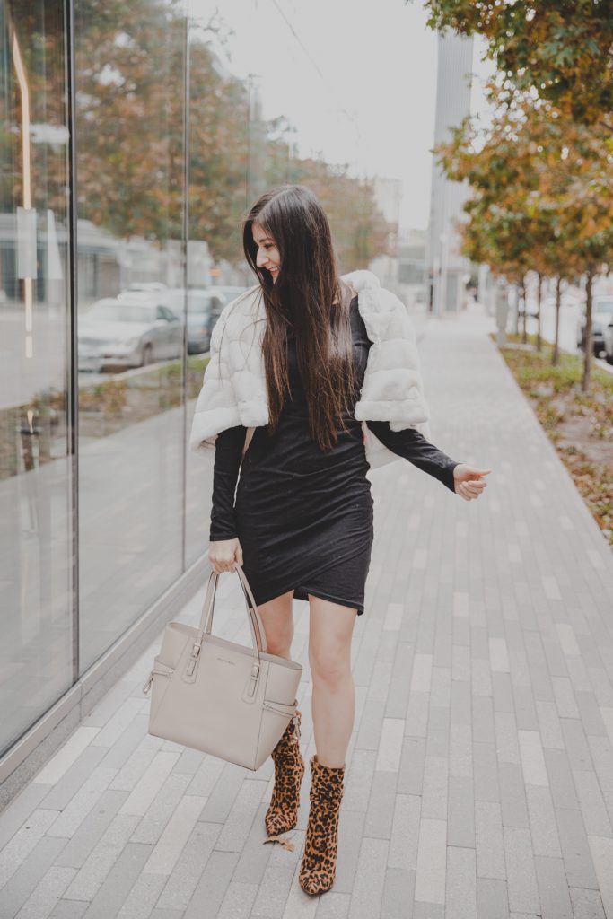 Different ways to style a casual black dress with Leopard Booties