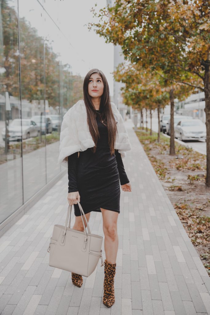 Different ways to style a casual black dress with Leopard Booties