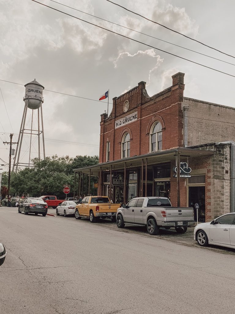 Gruene water tower and building in Texas.