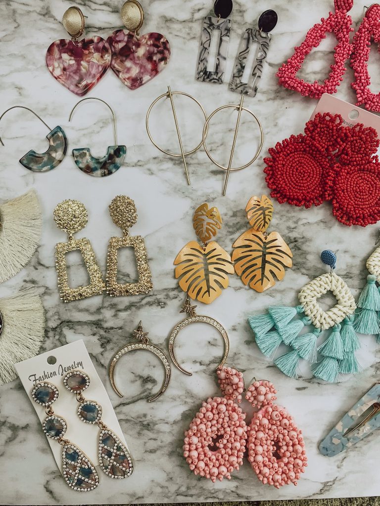 11 pairs of different styled earrings from aliexpress, also can be found on amazon.