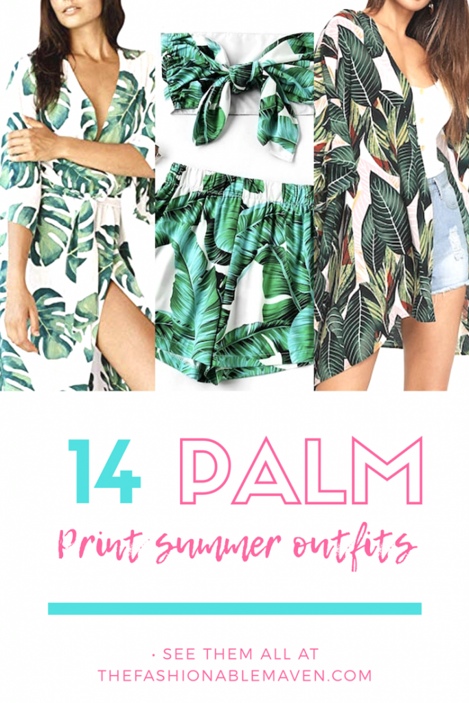 Palm print summer outfits, palm print flat lay.