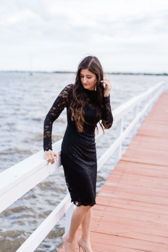 Lace black dress for fall wedding style. Click to see more #fallfashion from The Fashionable Maven