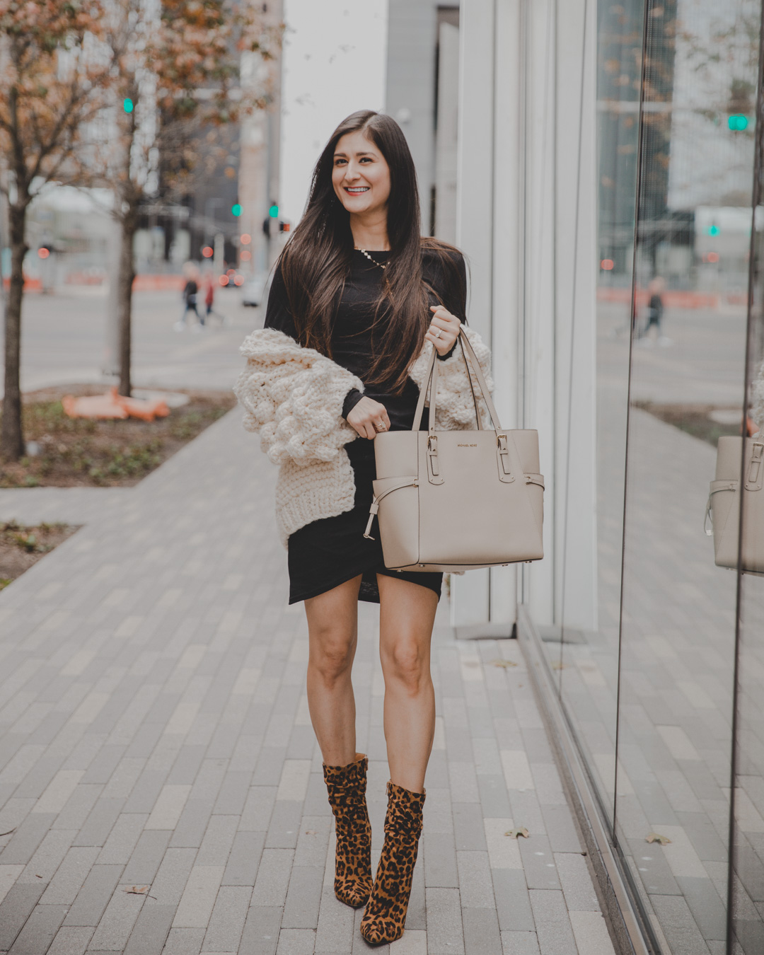 Different ways to style a casual black dress with Leopard Booties - The  Fashionable Maven