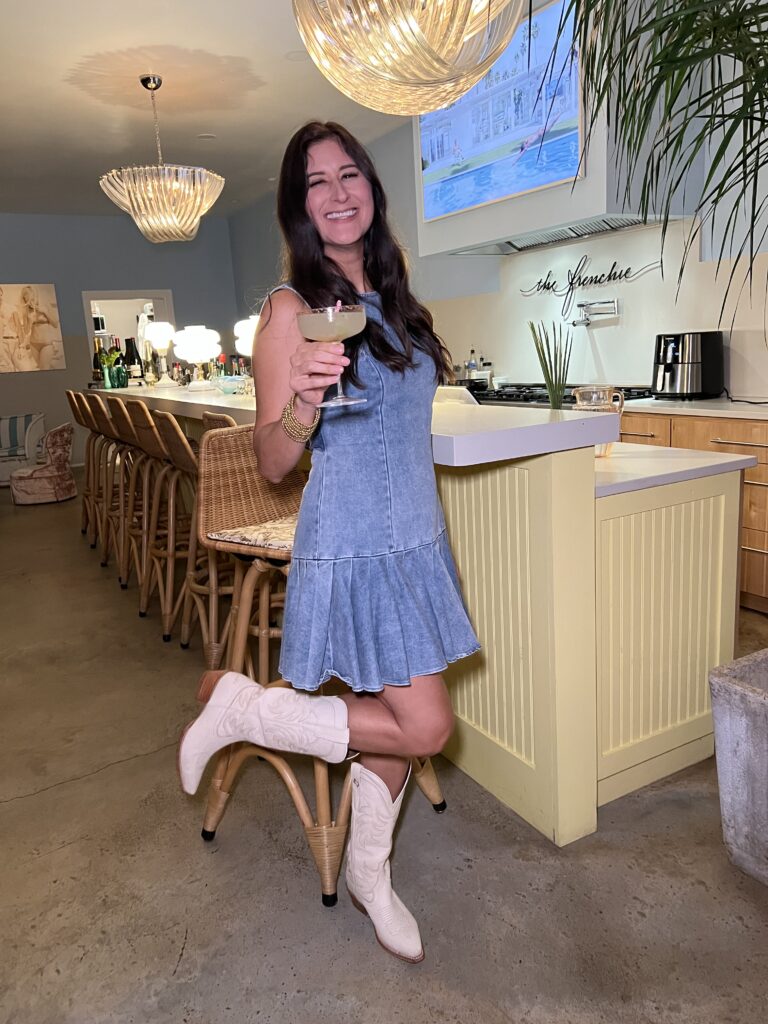 Women wearing denim dress in Round Top TX.